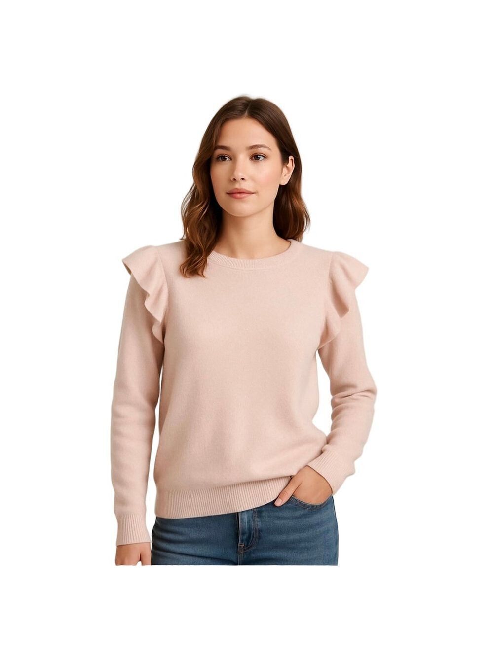 Gorgeous Magaschoni Powder Pink 100% Cashmere Ruffled Sweater Pullover Sz M